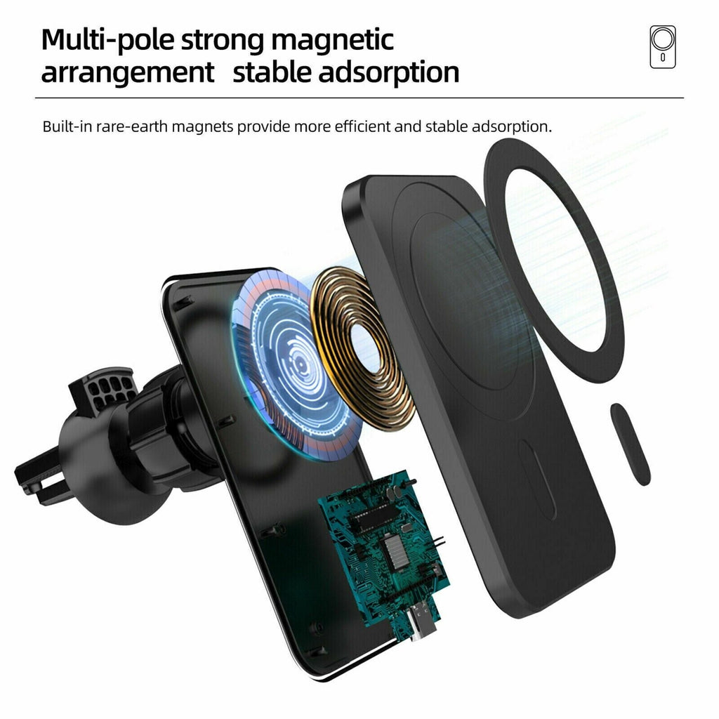 Magnetic Wireless Car Charger Mount – Fast Charging for iPhone 12–14 Pro Max