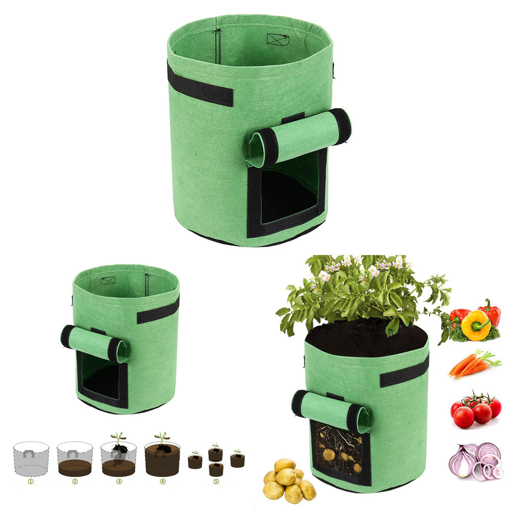 Grow bag with potatoes growing inside